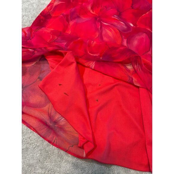 Alyn Paige Red Floral Dress Size 9/10 Made in USA 90s Fit & Flare Sheer - Picture 5 of 8